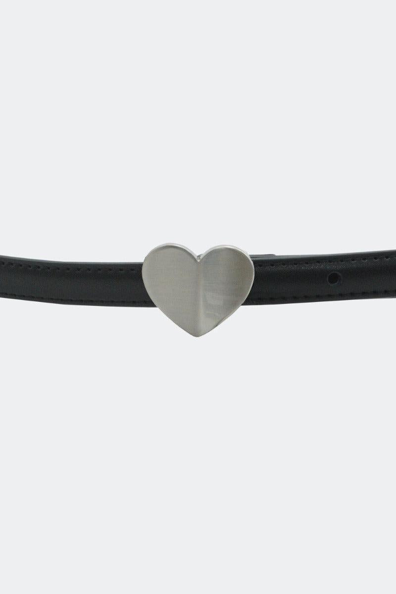 Silver Heart Buckle Skinny Belt