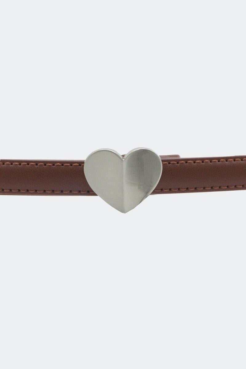 Silver Heart Buckle Skinny Belt