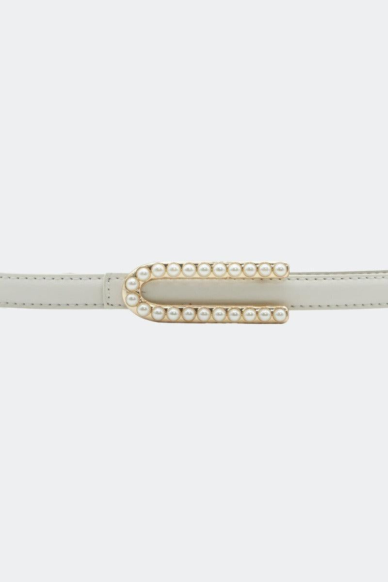 Pearl Buckle Skinny Leather Belt