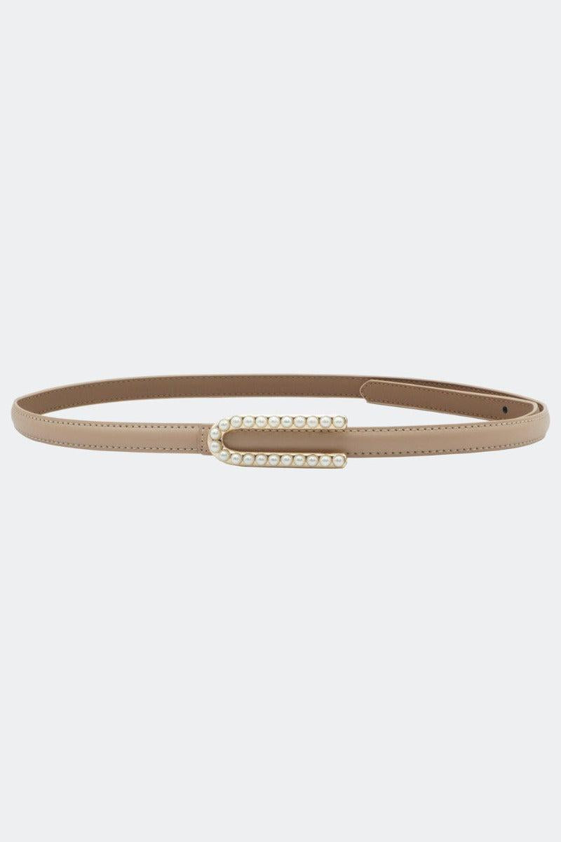 Pearl Buckle Skinny Leather Belt