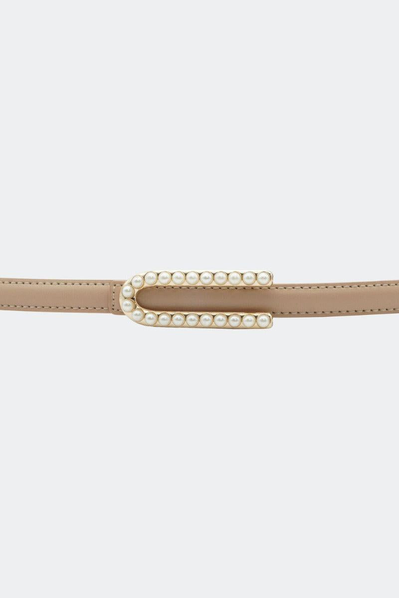 Pearl Buckle Skinny Leather Belt