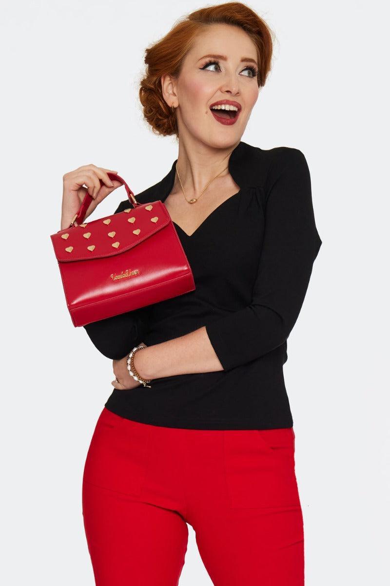 60s Heart Studded Top Handle Bag