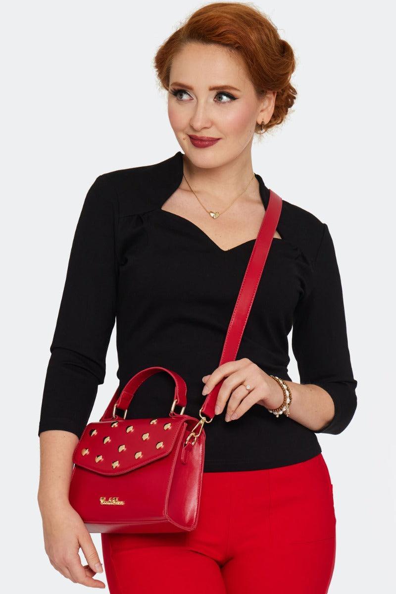 60s Heart Studded Top Handle Bag