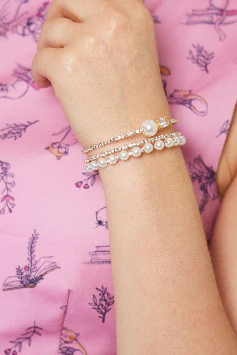 Pearl and Rhinestone Adjustable Bracelet