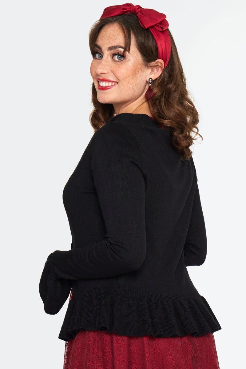 Black 60s Tie Ruffle Cardigan