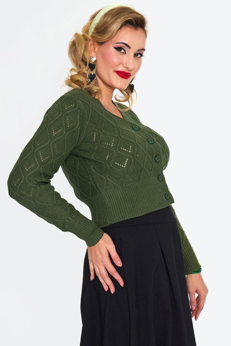 Green Flower Button Cardigan