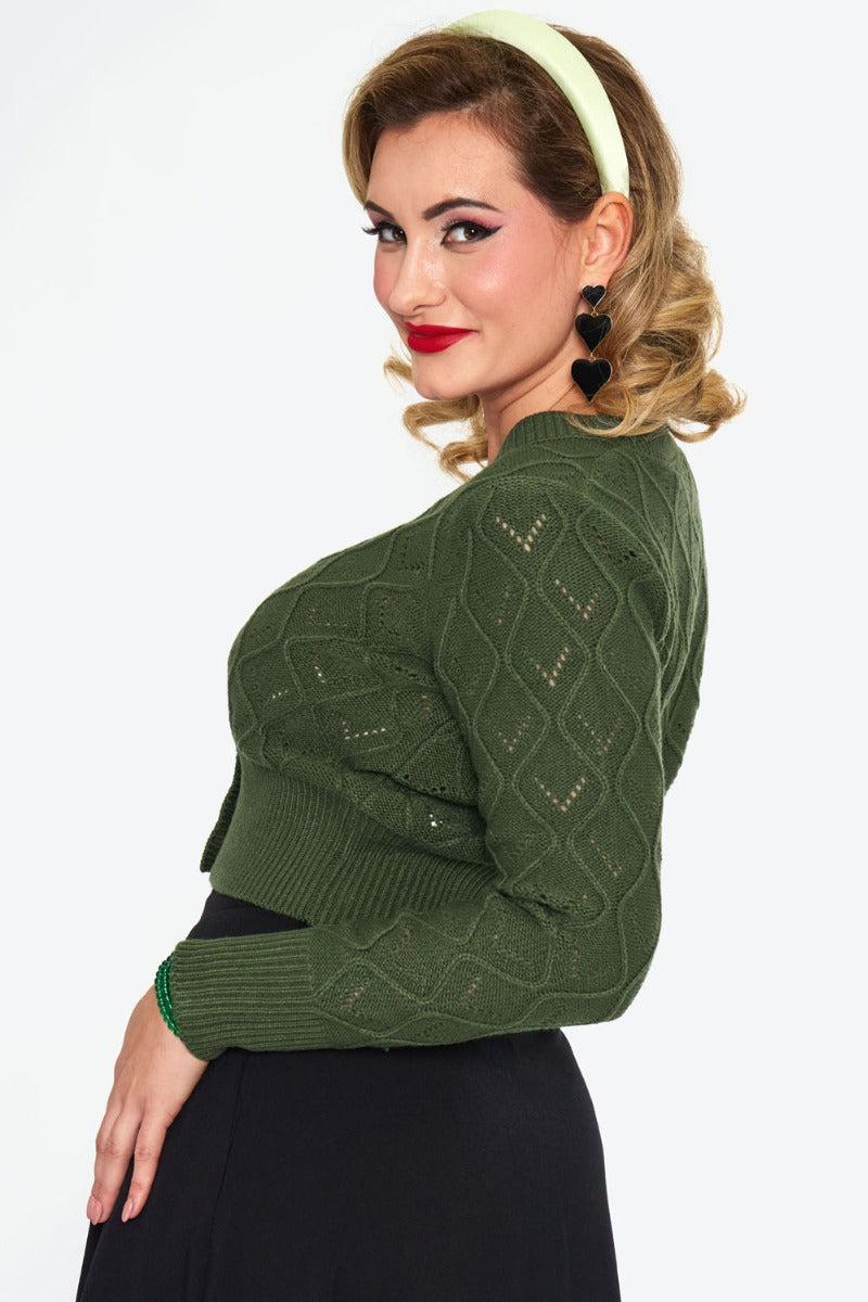 Green Flower Button Cardigan