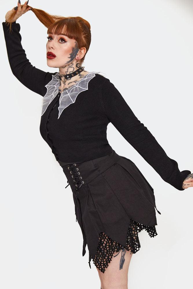 Spider Web Collar Cropped Cardigan