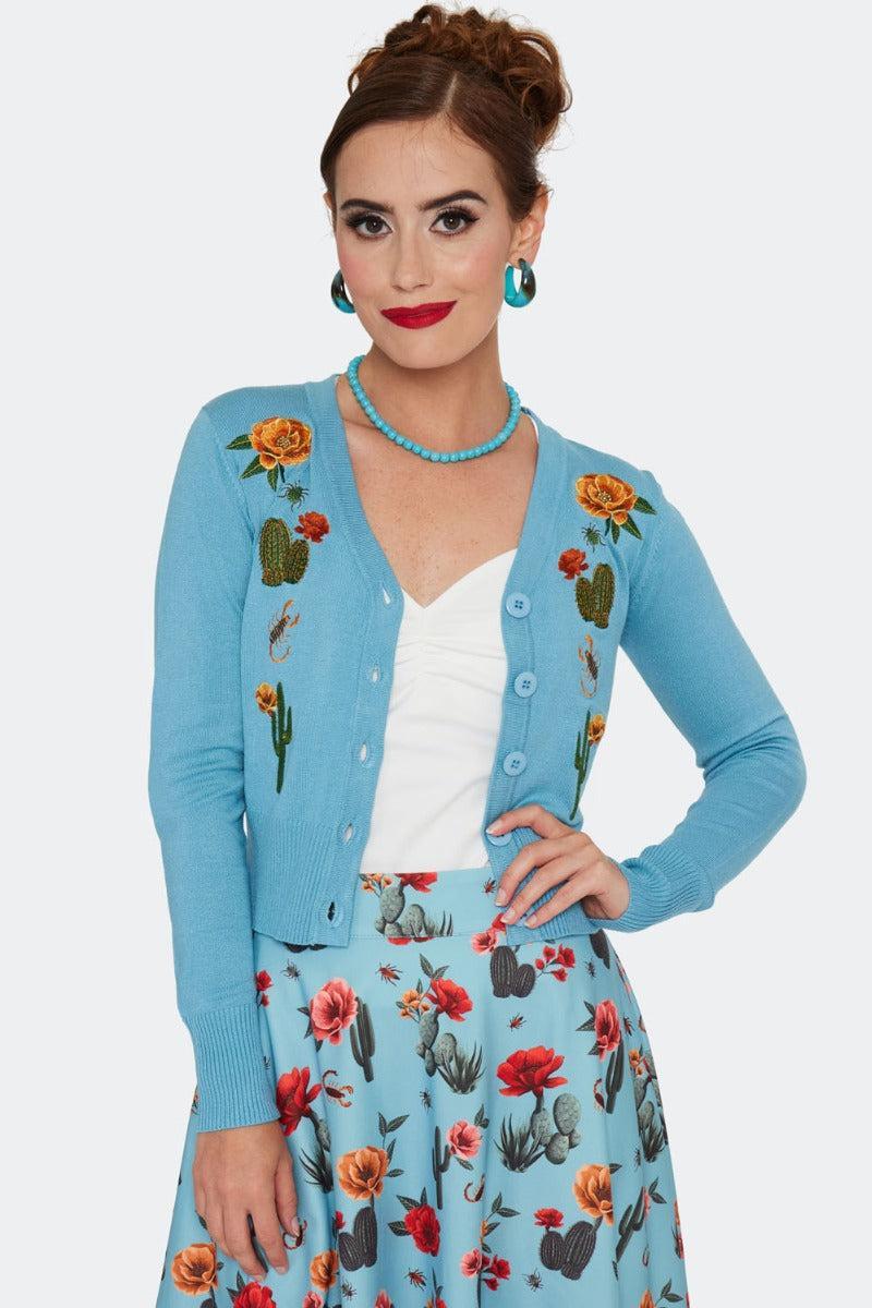 Desert Floral Cactus Embroidery Cardigan