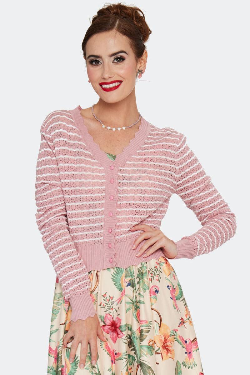 Scallop Knit Stripe Patterned Cardigan