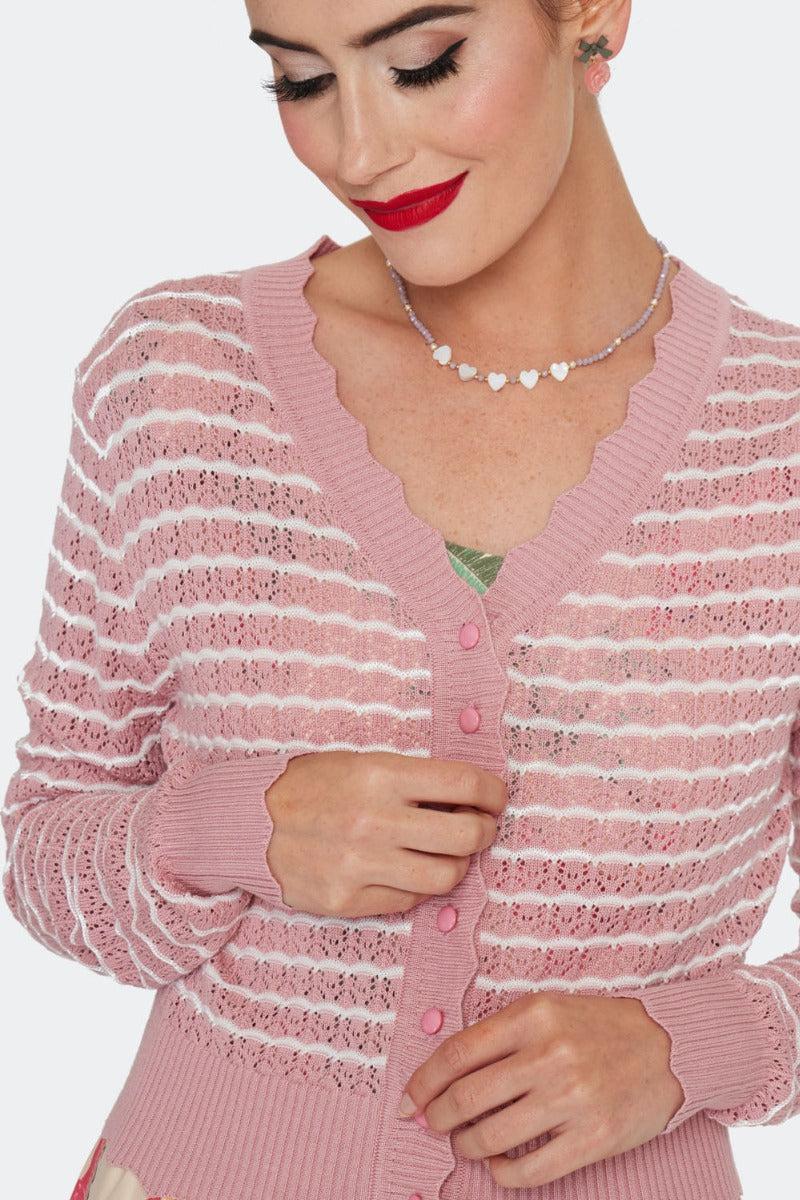 Scallop Knit Stripe Patterned Cardigan