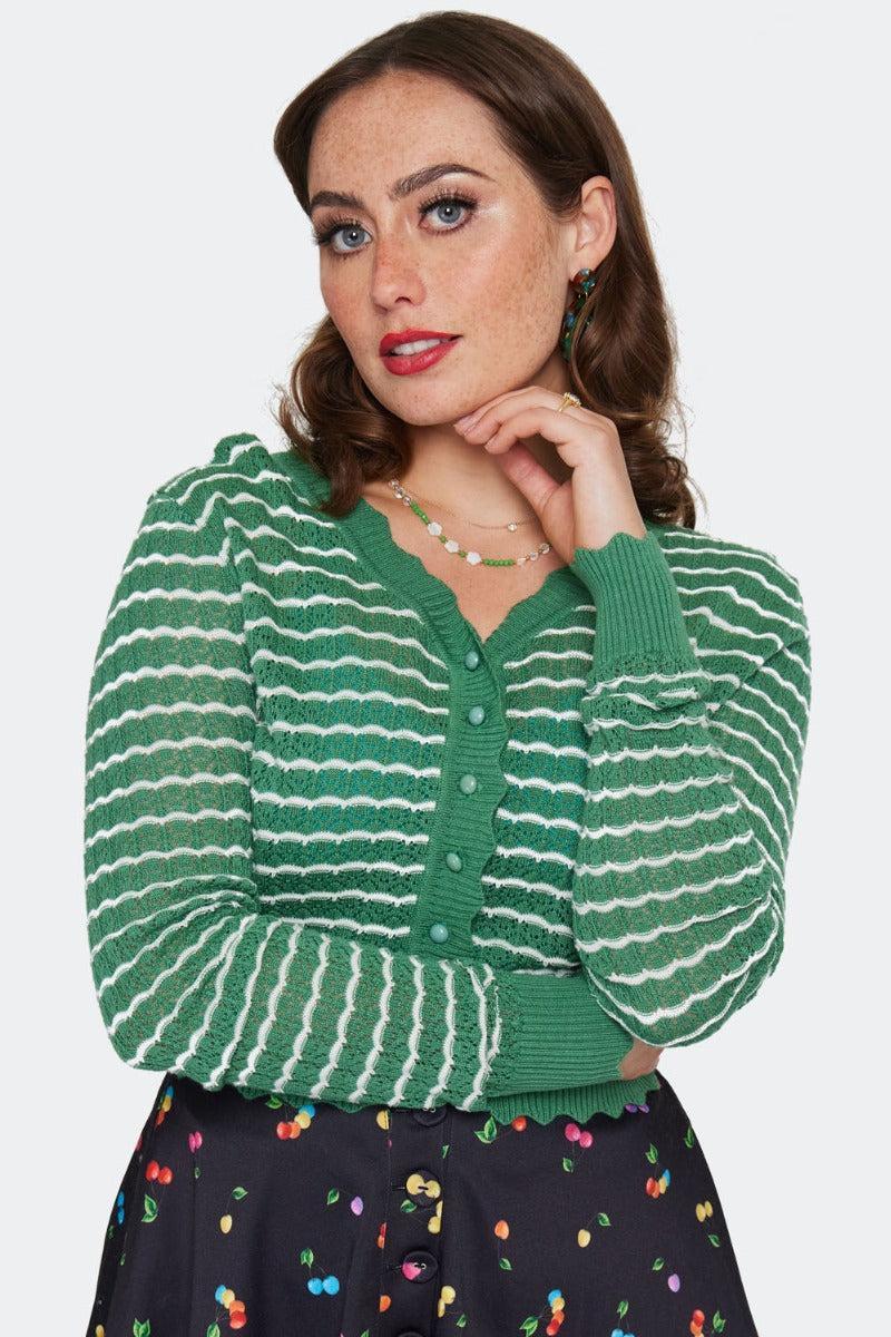 Scallop Knit Stripe Patterned Cardigan