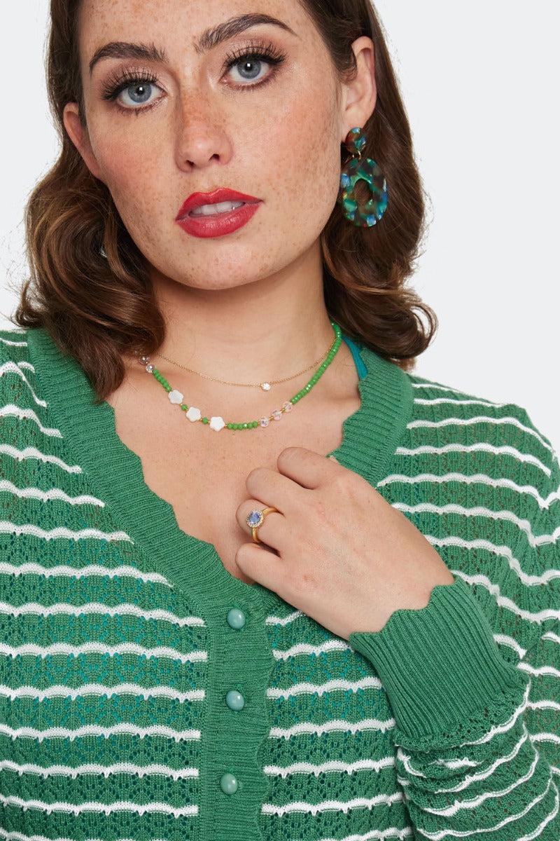 Scallop Knit Stripe Patterned Cardigan