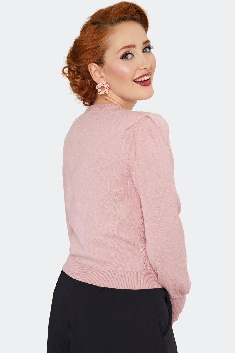 Cherry Embroidery Bell Sleeve Cardigan Pink