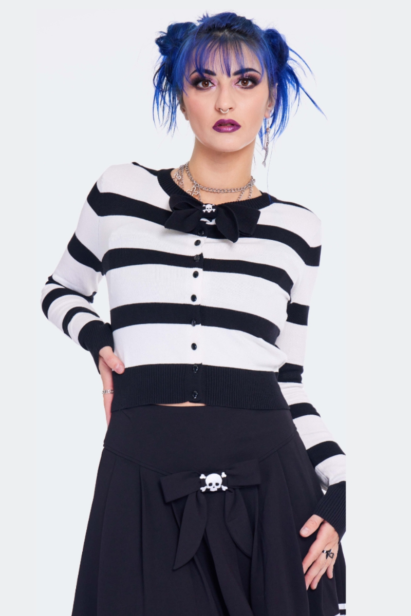 Striped Cardigan With Skull Bow