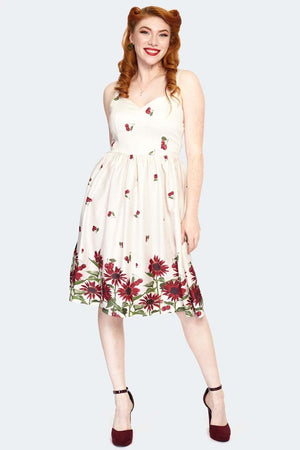 Cherry Sunflower Border Print Flare Dress