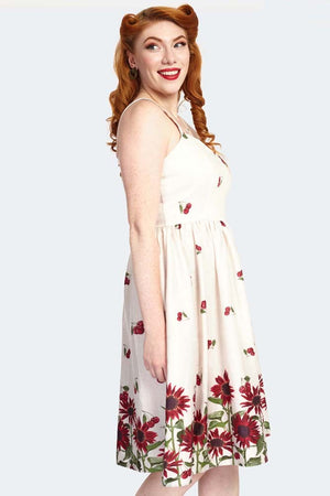 Cherry Sunflower Border Print Flare Dress