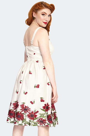 Cherry Sunflower Border Print Flare Dress