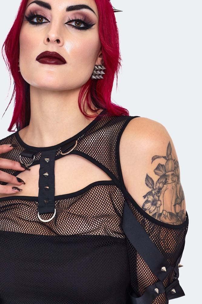 Cold Shoulder Mesh Top