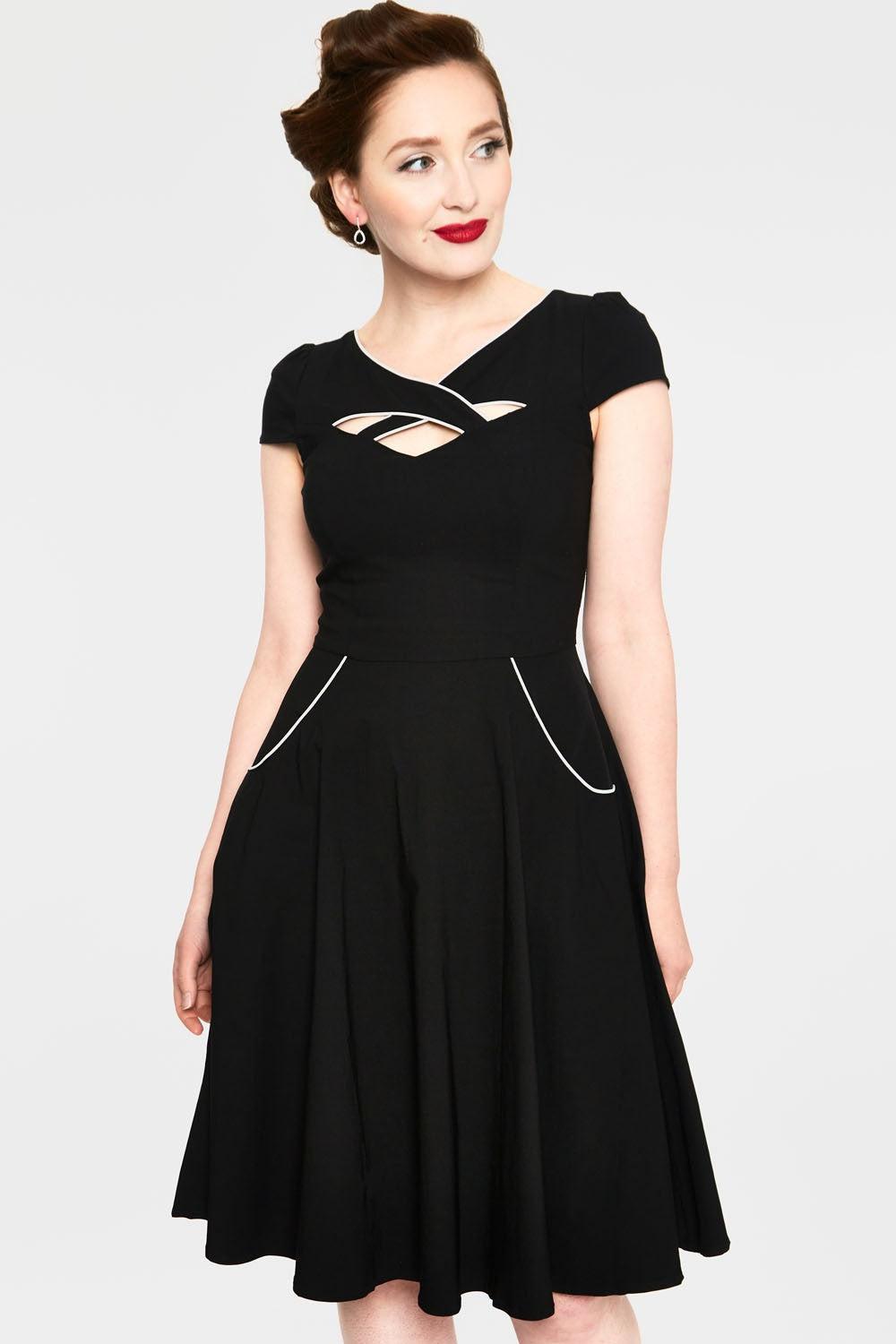 Connie 1950s Contrast Piping Criss Cross Neckline Swing Dress