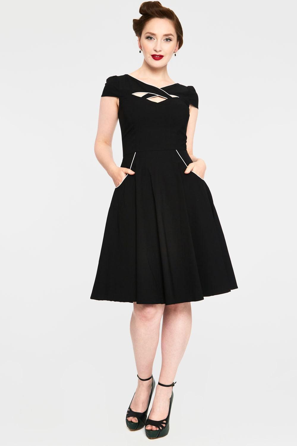 Connie 1950s Contrast Piping Criss Cross Neckline Swing Dress