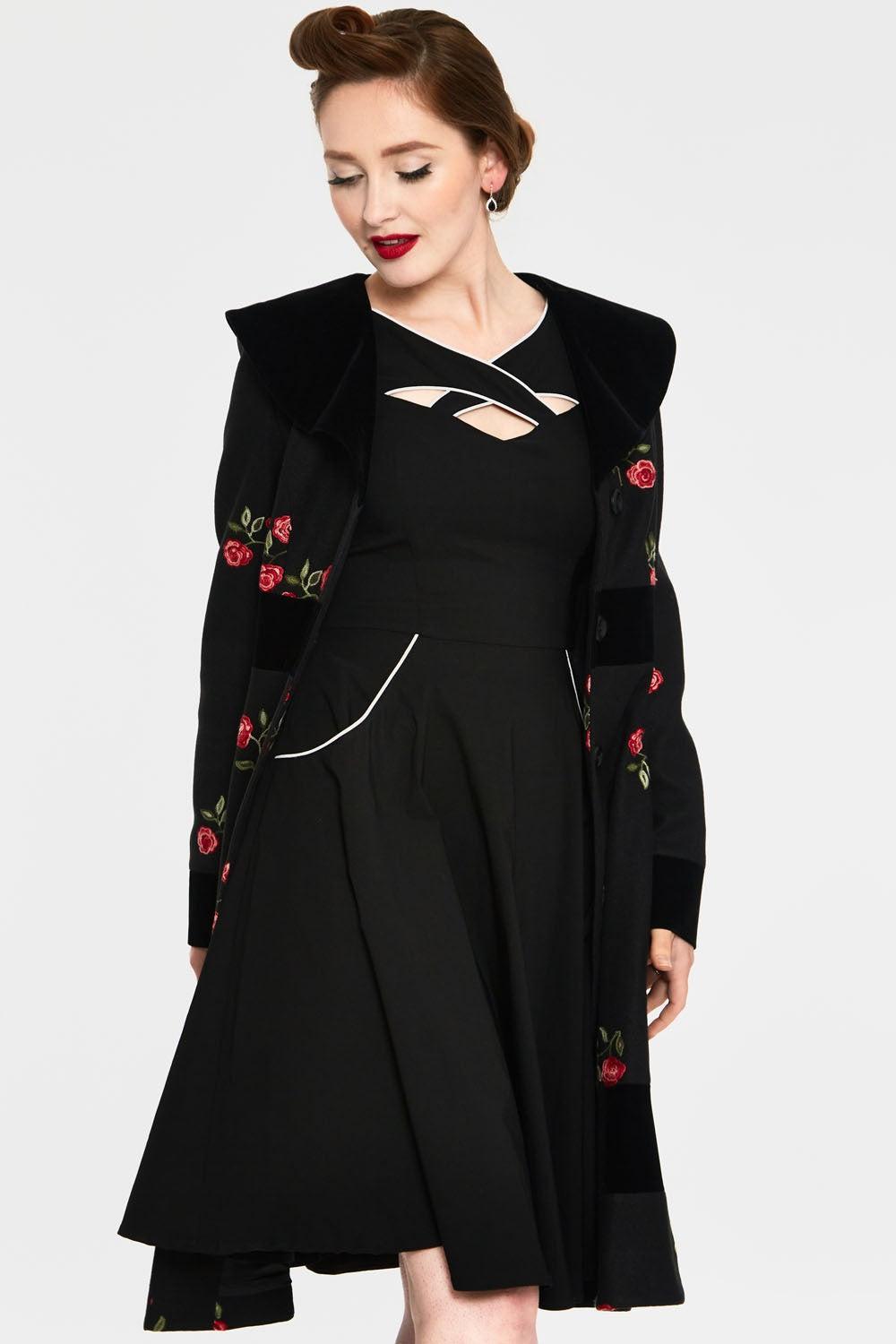 Connie 1950s Contrast Piping Criss Cross Neckline Swing Dress