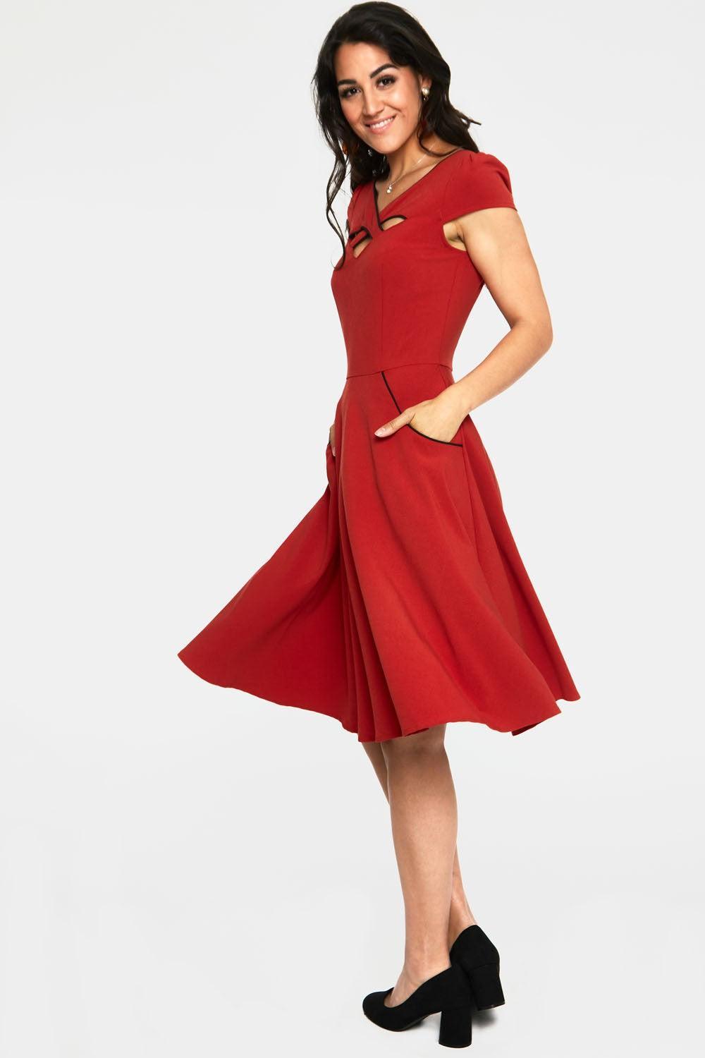 Connie 1950s Contrast Piping Criss Cross Neckline Swing Dress