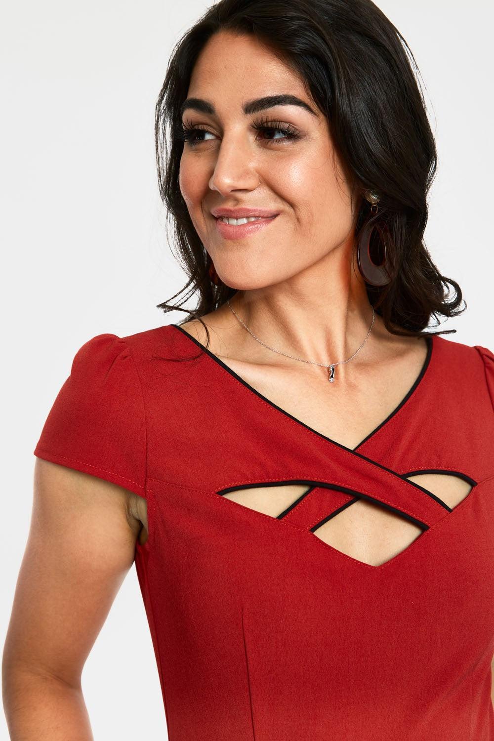 Connie 1950s Contrast Piping Criss Cross Neckline Swing Dress