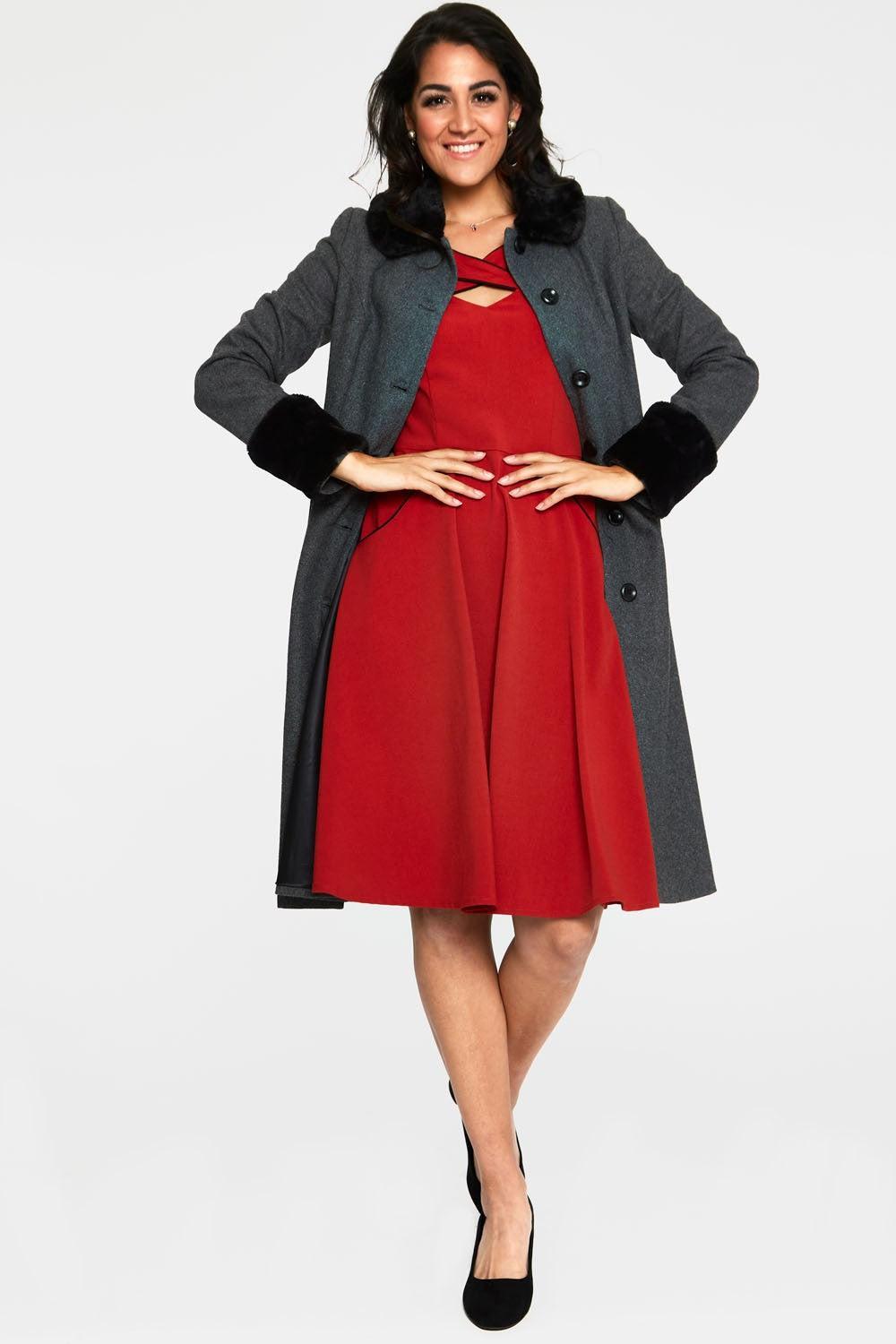 Connie 1950s Contrast Piping Criss Cross Neckline Swing Dress