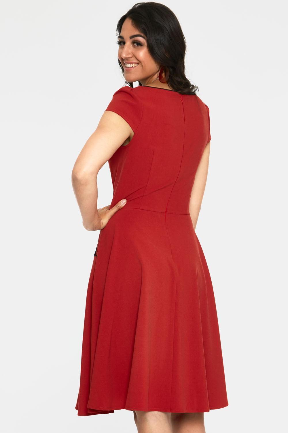 Connie 1950s Contrast Piping Criss Cross Neckline Swing Dress