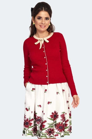 Contrast Piping Front Bow Cardigan