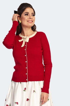 Contrast Piping Front Bow Cardigan