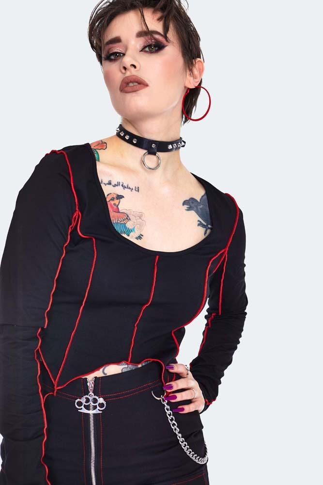 Contrast Stitch Panelled Top