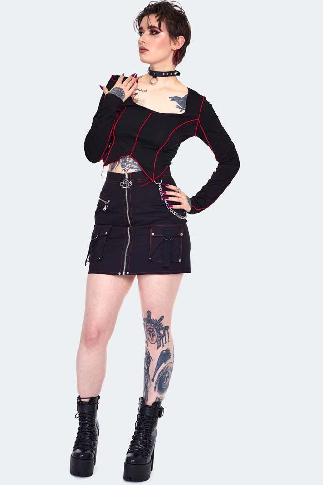 Contrast Stitch Panelled Top