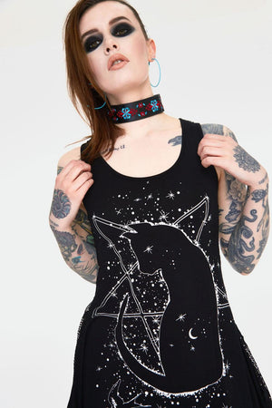 Cosmic Cat Longline Sleeveless Top With Back Mesh