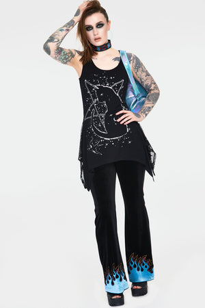 Cosmic Cat Longline Sleeveless Top With Back Mesh
