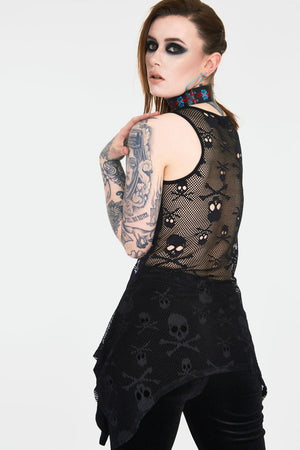 Cosmic Cat Longline Sleeveless Top With Back Mesh