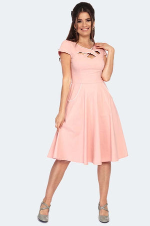 Connie 1950s Contrast Piping Criss Cross Neckline Swing Dress
