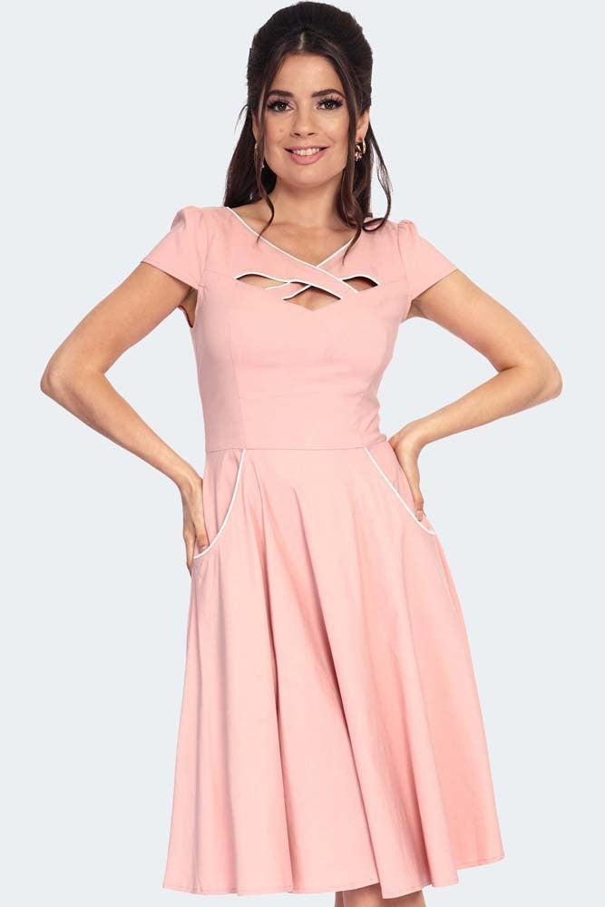 Connie 1950s Contrast Piping Criss Cross Neckline Swing Dress