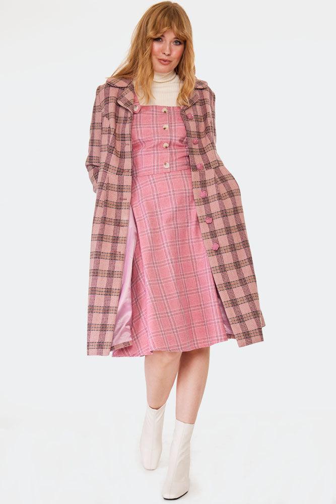 Pink Checked Flower Button Coat