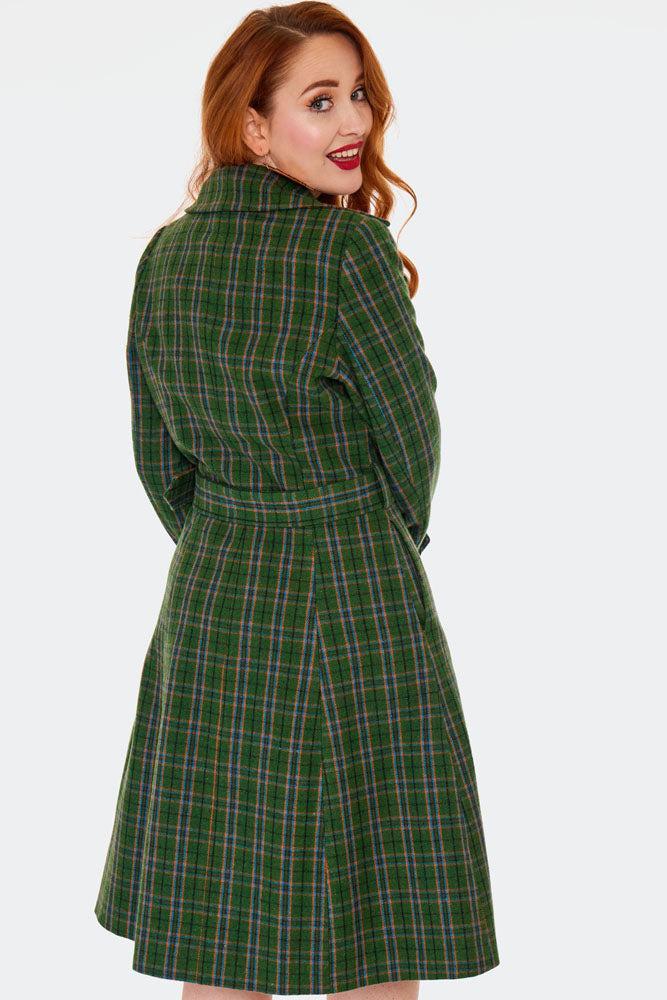Green Double Breasted Checked Coat