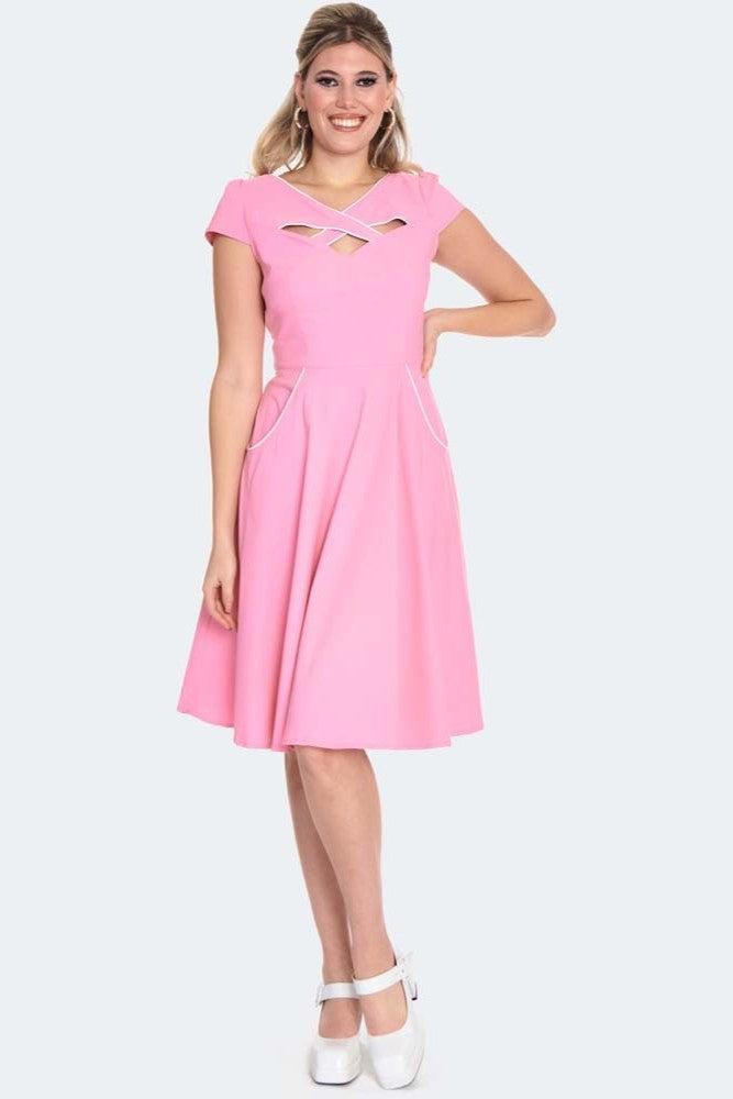 Connie 1950s Contrast Piping Criss Cross Neckline Swing Dress