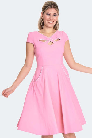 Connie 1950s Contrast Piping Criss Cross Neckline Swing Dress