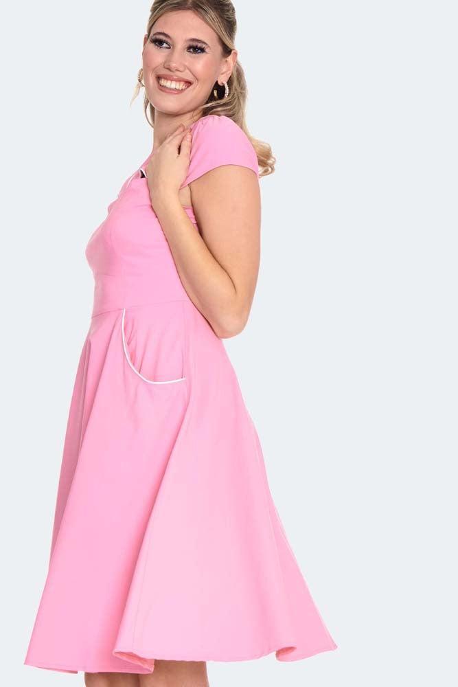 Connie 1950s Contrast Piping Criss Cross Neckline Swing Dress