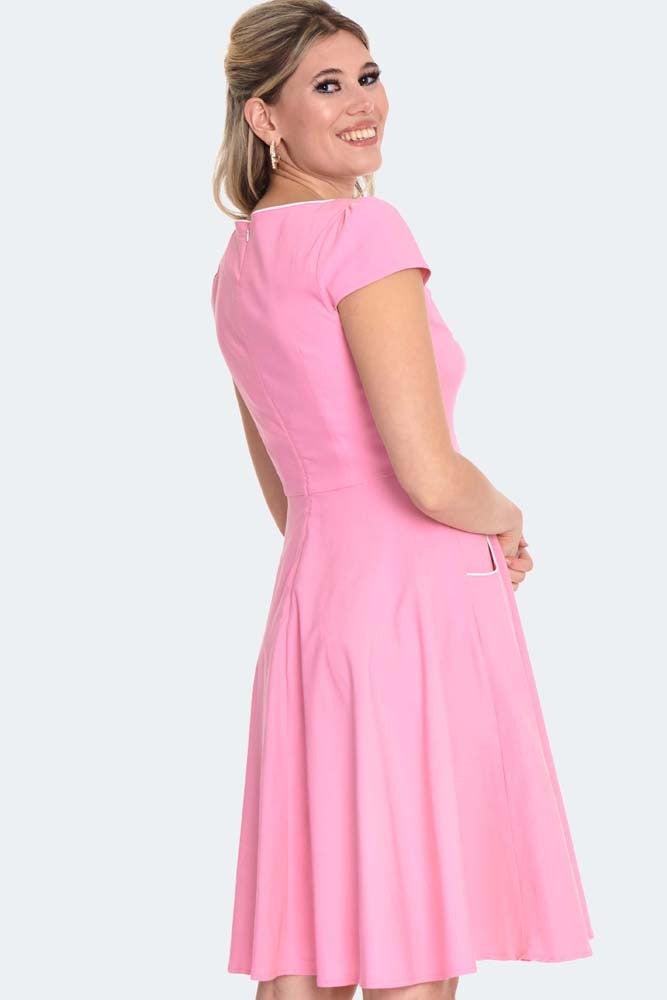 Connie 1950s Contrast Piping Criss Cross Neckline Swing Dress