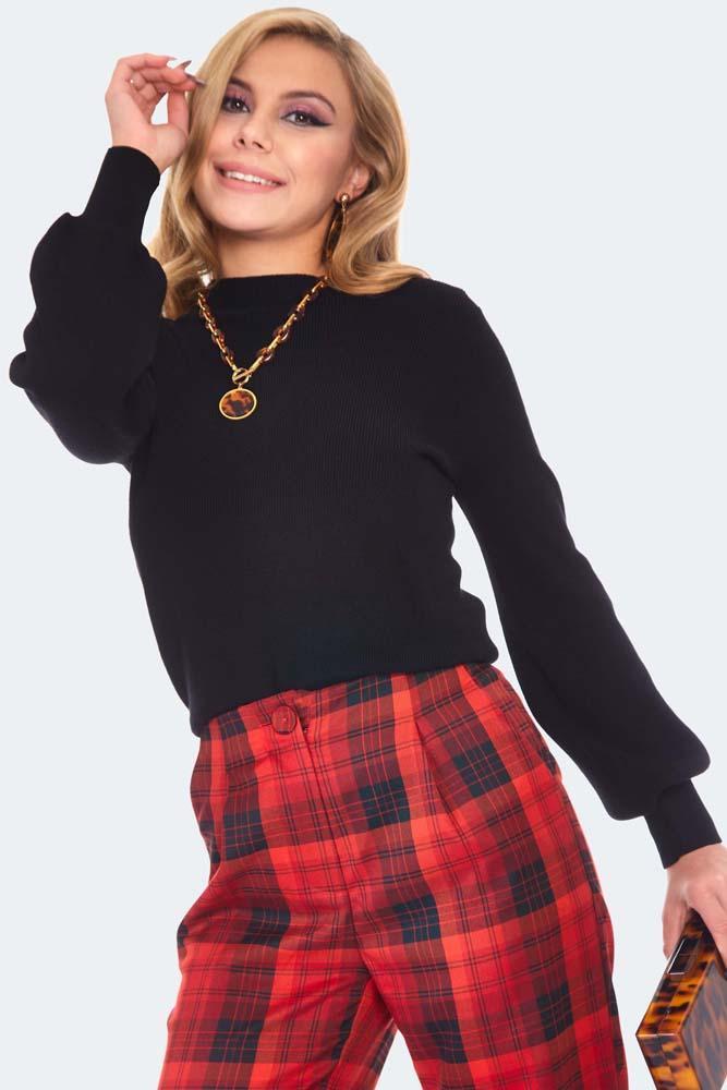 Black Balloon Sleeve High Neck Sweater