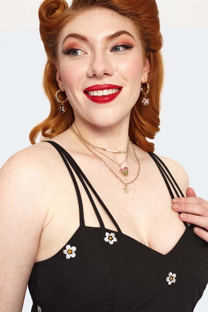 Daisy Embroidery Strappy Flare Dress