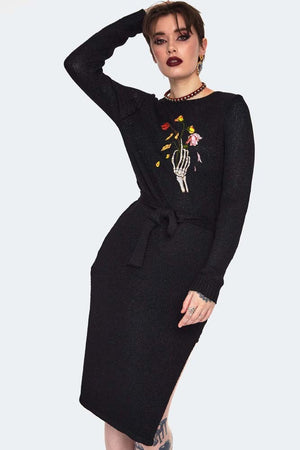 Dead Flowers Embroidered Knitted Midi Dress