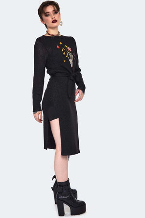 Dead Flowers Embroidered Knitted Midi Dress