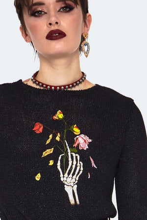 Dead Flowers Embroidered Knitted Midi Dress